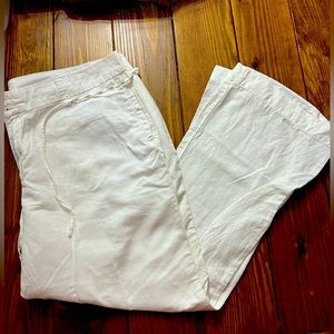 Womans White Linen Pants - wide leg